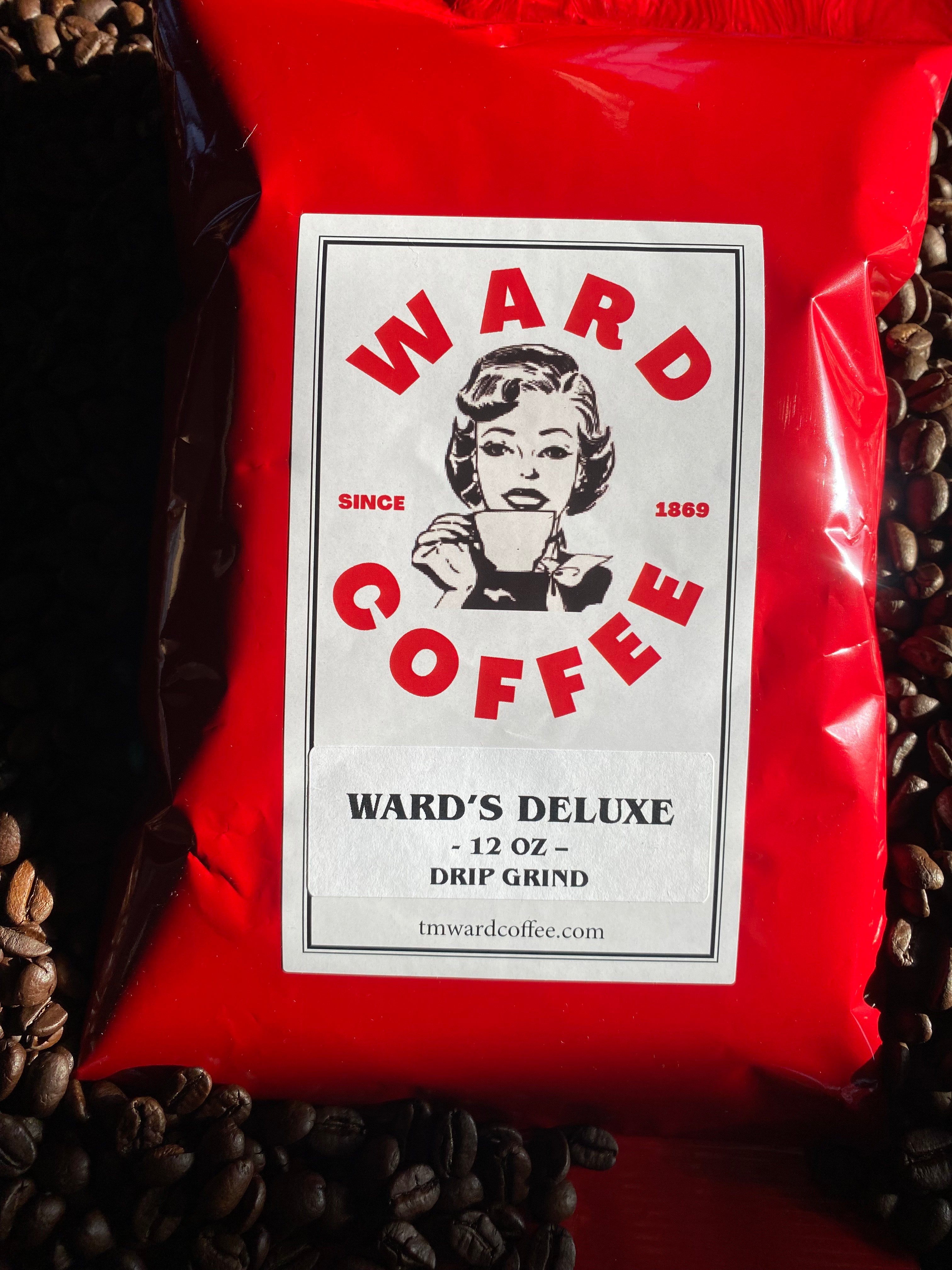 Ward Deluxe or Colombian Deluxe 6-12oz Sale! Ground - Ships Free Dark roast from TM Ward Coffee